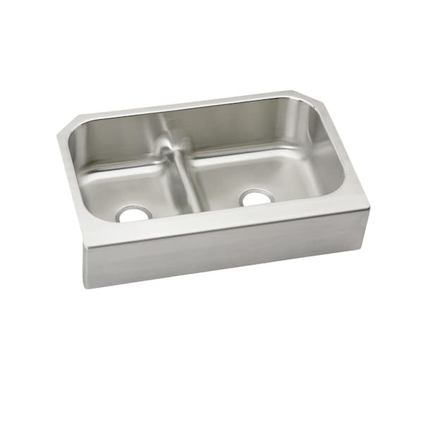 Lustertone Stainless Steel 34-5/8 X 23-1/16 X 8-3/4 40/60 Double Bowl Farmhouse Sink W/Aqua Divide
